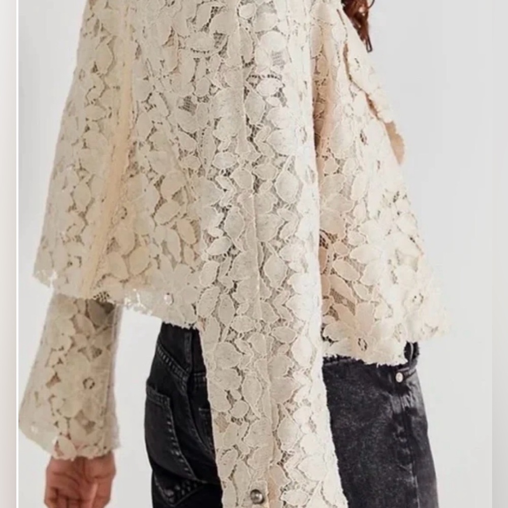 Free People Amelia Lace Cropped Bed Jacket Almond Milk Taupe Size S - Picture 3 of 14